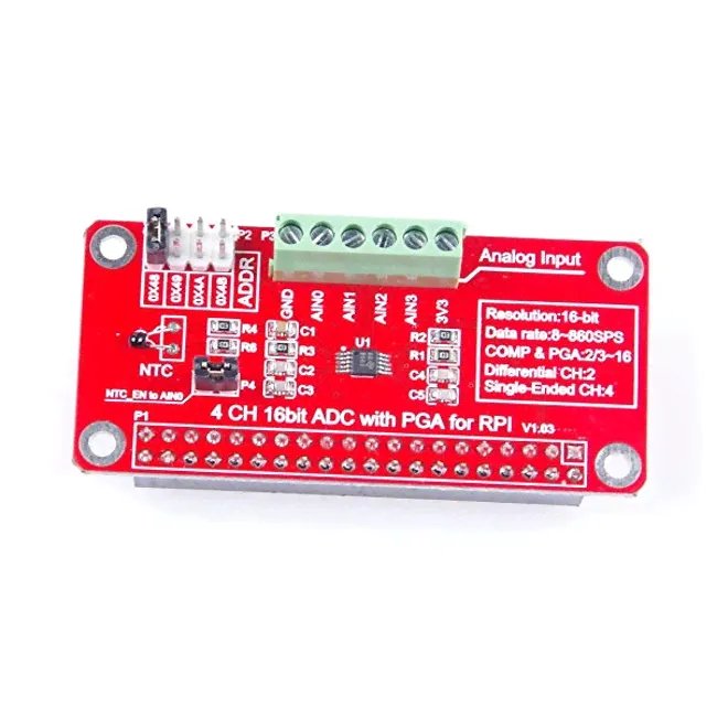 HW-660, 4-канальная плата, 16-разрядный АЦП с PGA для Raspberry Pi 3, Pi Zero, Pi Zero W