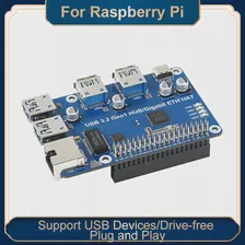 Плата расширения Raspberry Pi USB 3.2 Gen1 И концентратор Gigabit Ethernet HUB HAT 3 x USB 1 x Без драйвера Gigabit ETH для Raspberry Pi